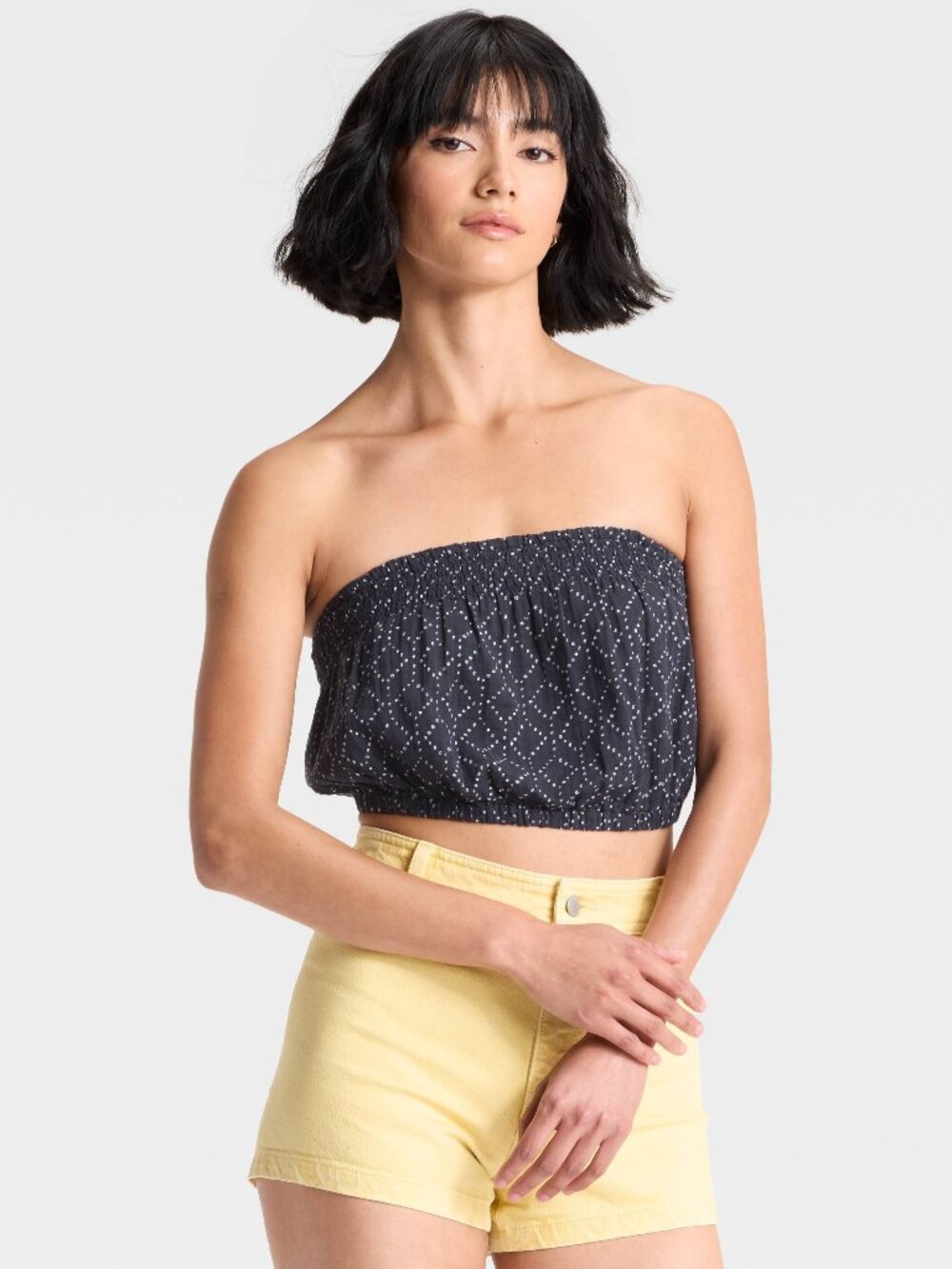 Universal Threads Crinkle Gauze Tube Top - Navy Blue With Geometric Print